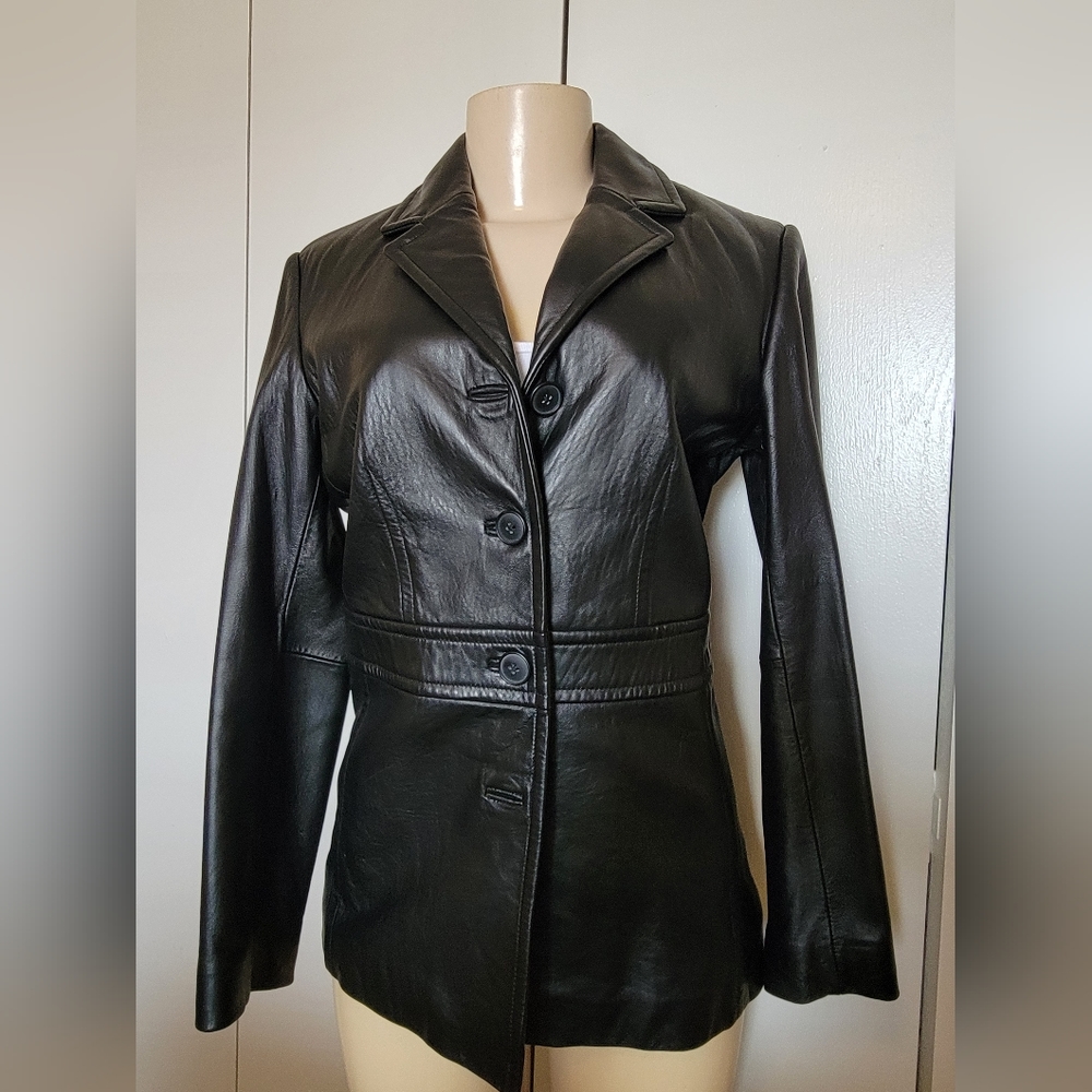 Genuine Leather jacket blazer brand Merona size Small, black
